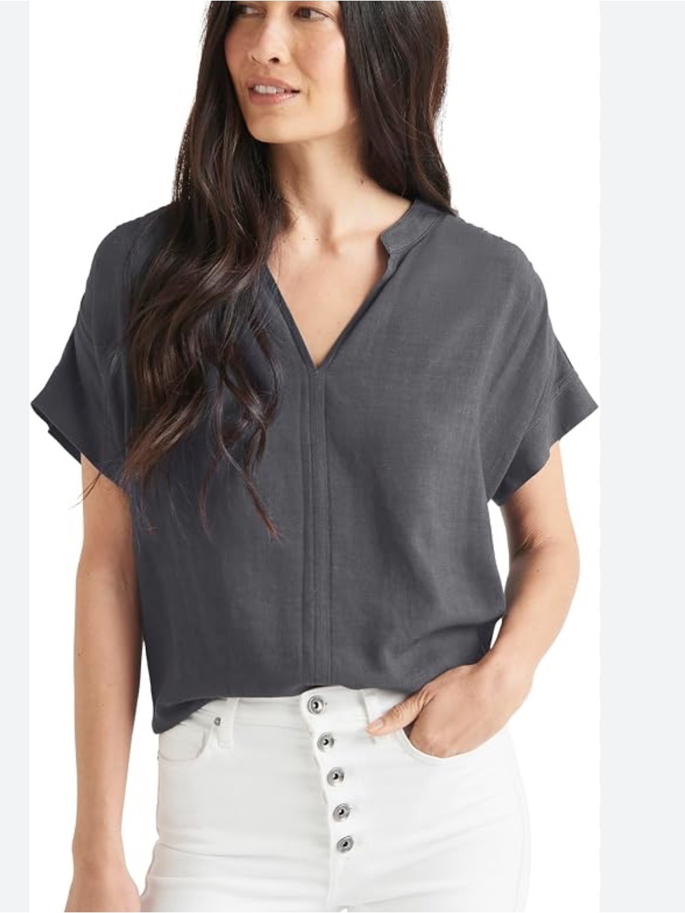 $128 Splendid Lead Gray Wynne Crepe Viscose Linen
Split V-Neck Blouse Size Large